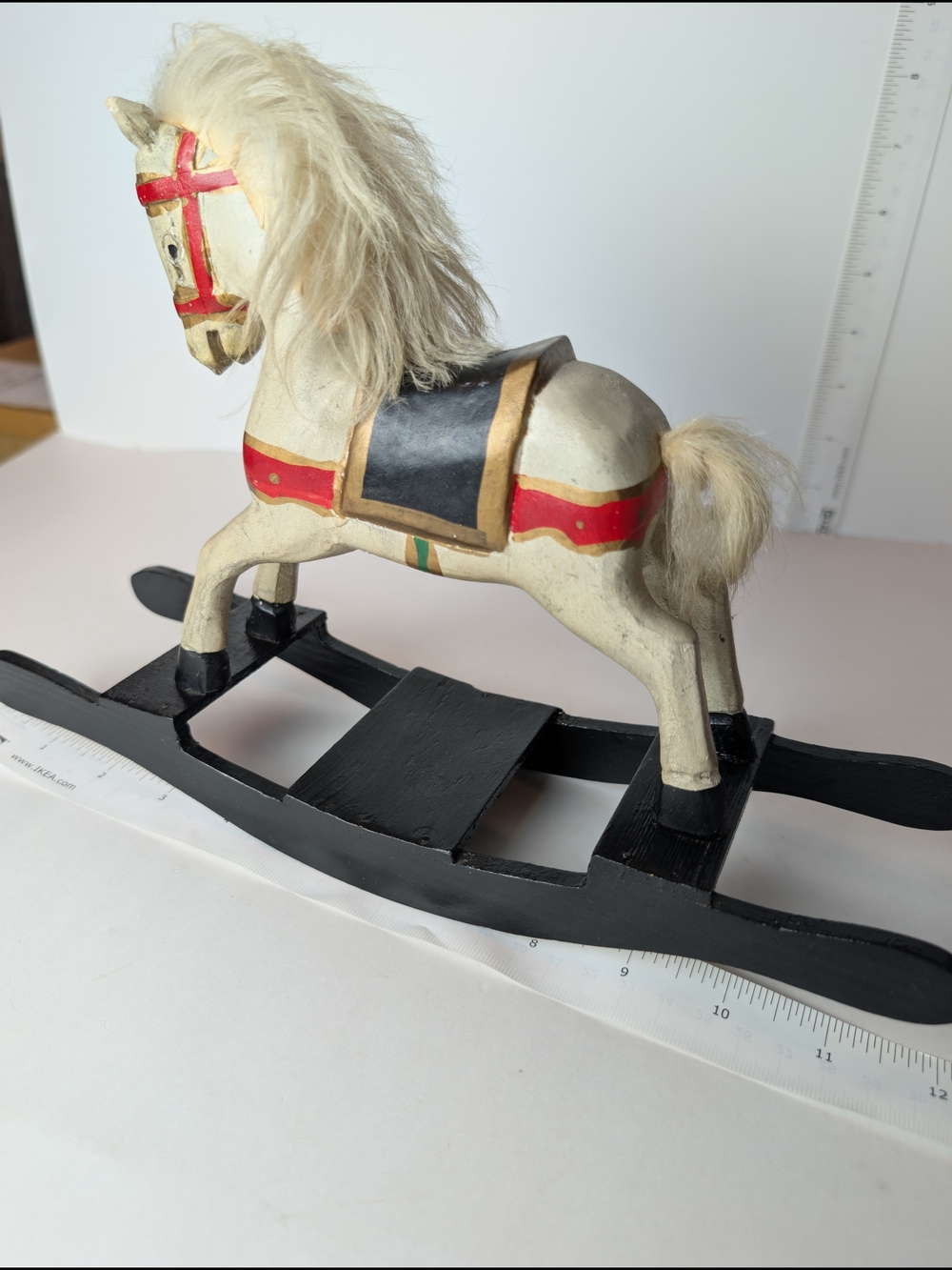 Wooden Hand Carved Hand Painted Rocking‎ Horse Toy - Real Horse Hair